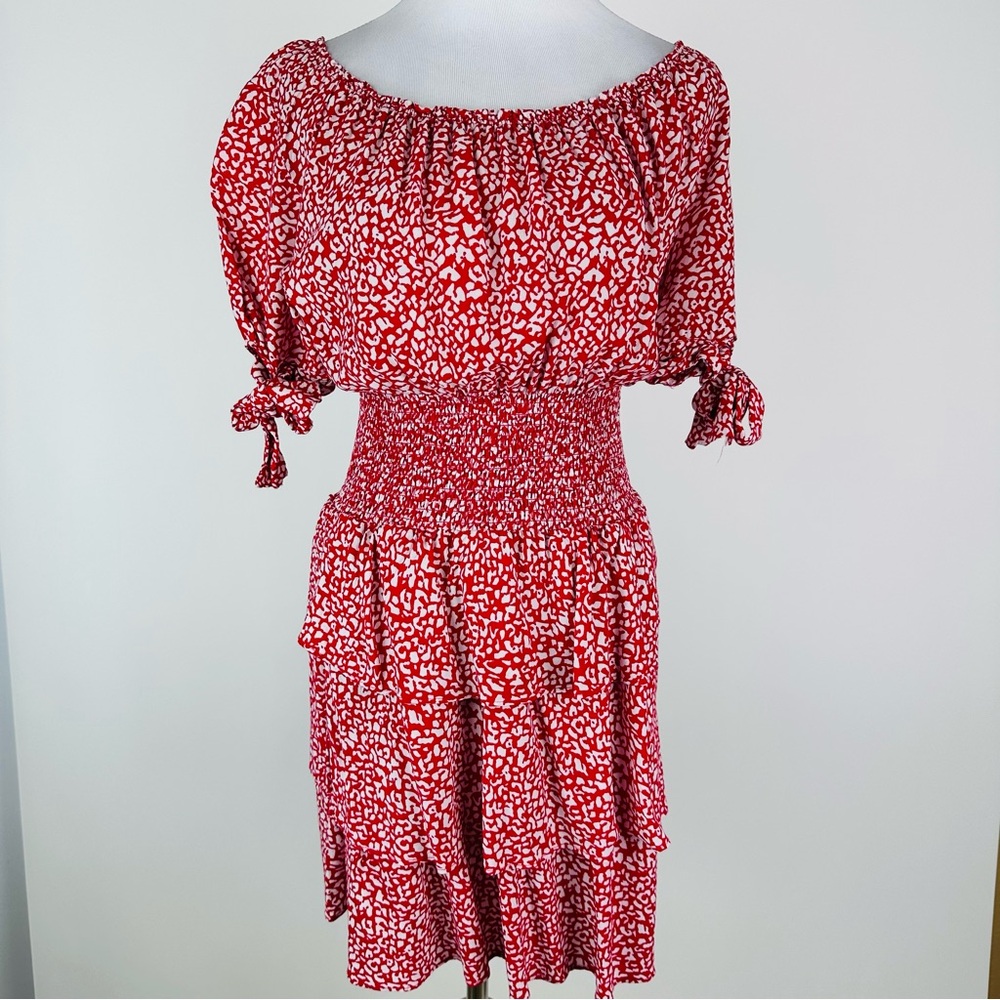 Maja Rafia Off Shoulder Ruffle Skirt Elastic Waist Dress Size 3 Large